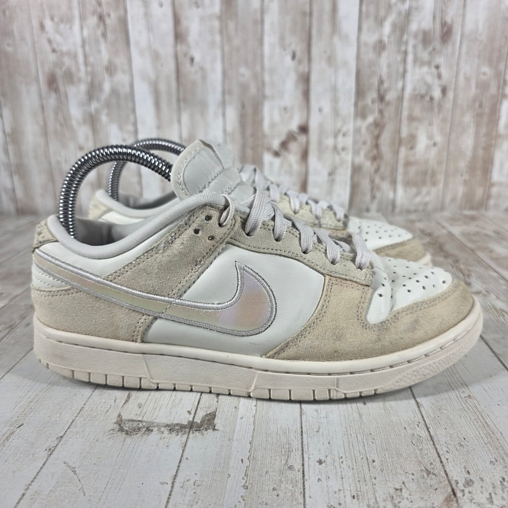 Nike‎ Dunk Low Sail Bone Iridescent Swoosh Leather Suede HF5074-133 Mens 8